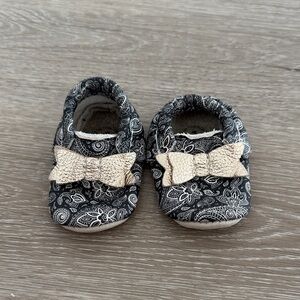 Black and Cream Kids Shoes with Bow